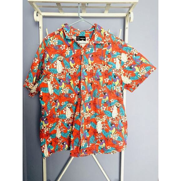 Tropical Red Shirt Birds Cacatua Araras Vaccation Party XXL - Picture 1 of 5